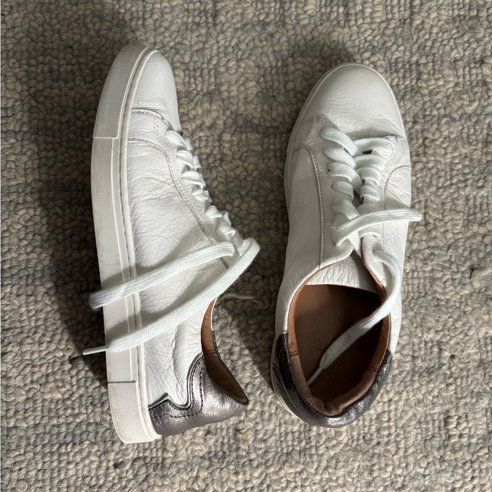 Frye White Leather Sneakers with Metallic Heel